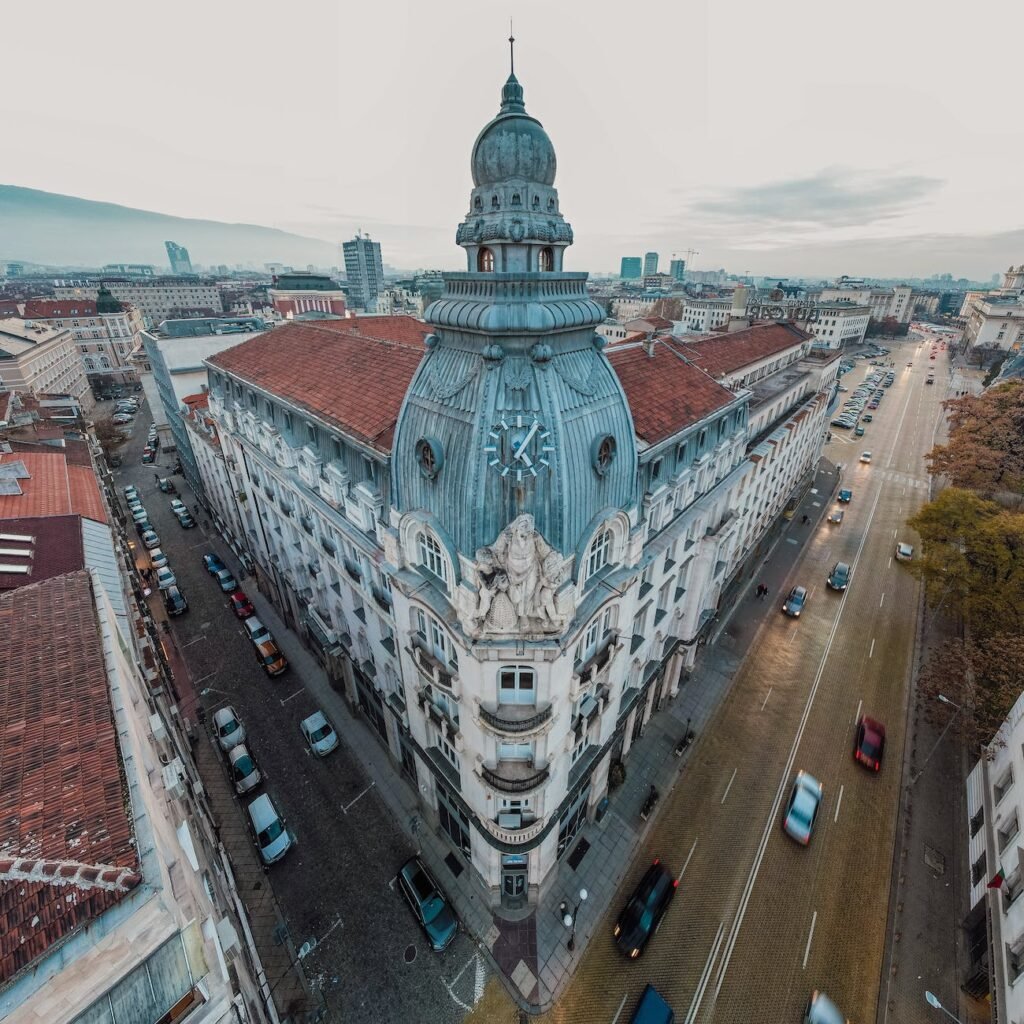 aerial view of city buildings